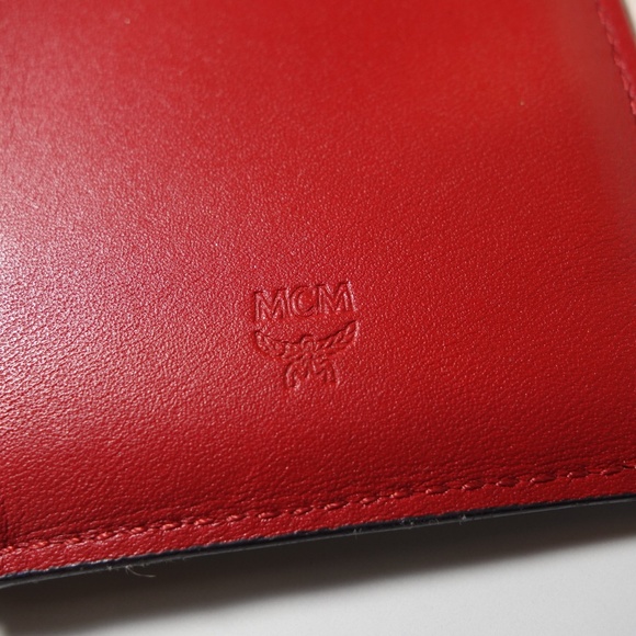 MCM Patricia Three Fold Brown & Red Visetos Leather Push Lock Wallet, Sz Medium - Picture 12 of 16